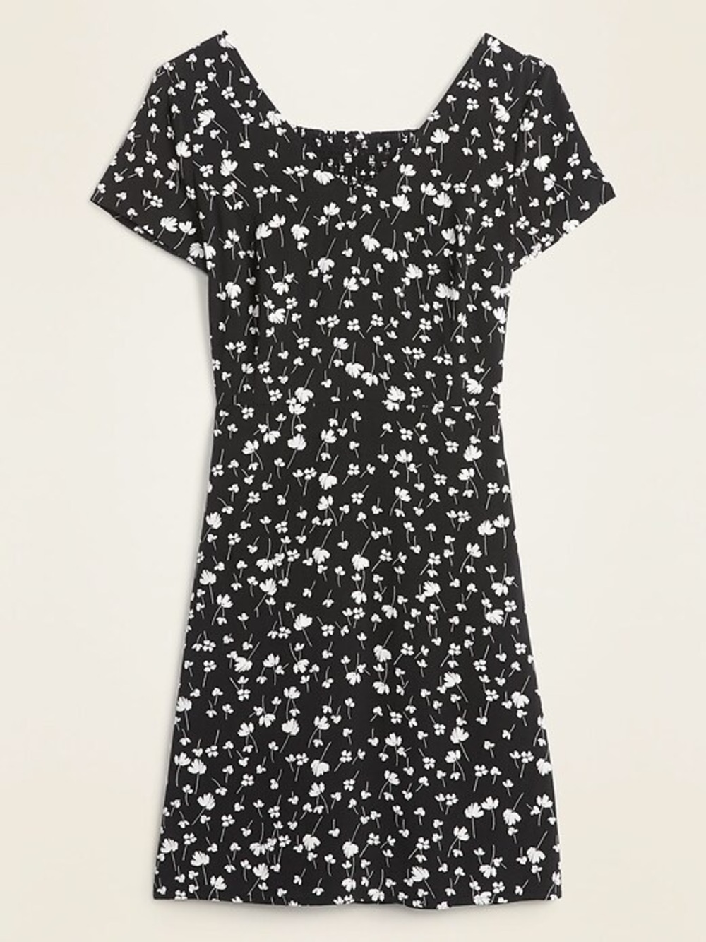 Old Navy Black Floral Square-Neck Short Sleeve Dress